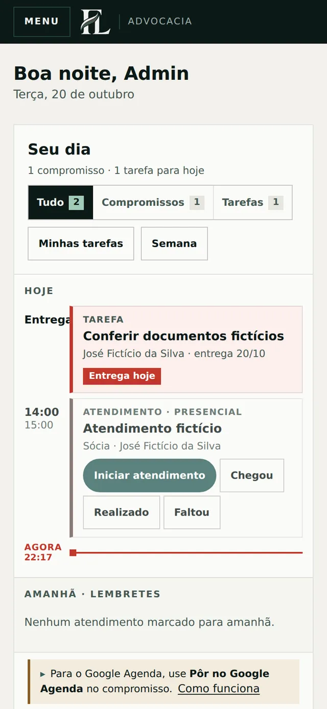 Tela Hoje do sistema no celular.